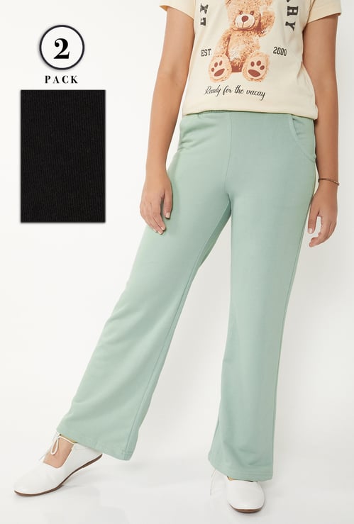Girls Solid Track Pants - Pack of 2