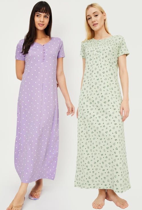 Women Printed Night Gowns - Pack of 2