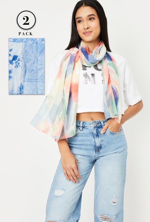 Women Printed Scarf - Pack of 2