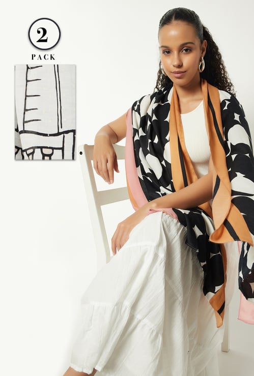 Women Printed Scarves - Pack of 2