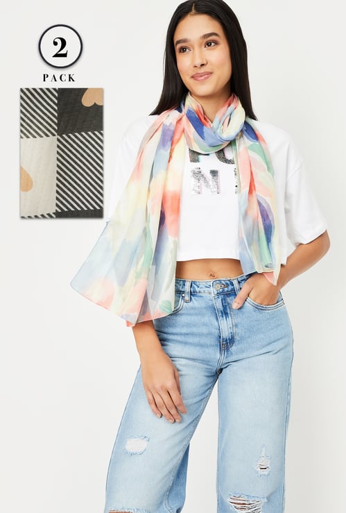 Women Printed Scarf - Pack of 2