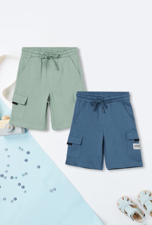 Boys Solid Cargo Shorts - Pack of 2