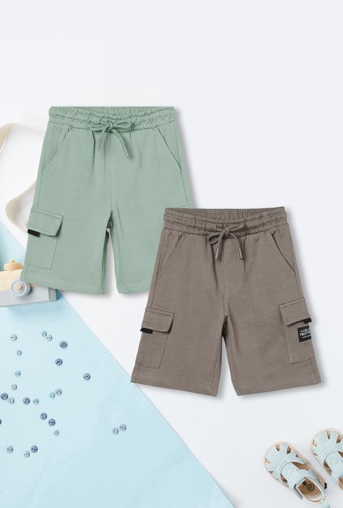 Boys Solid Cargo Shorts - Pack of 2