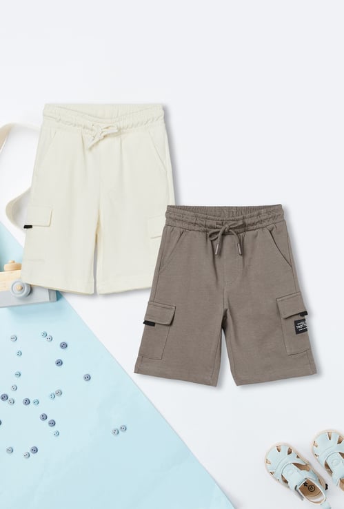 Boys Solid Cargo Shorts - Pack of 2