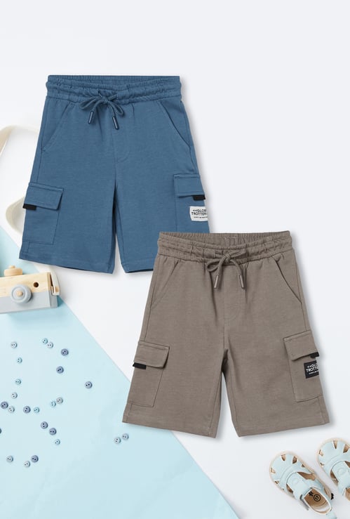 Boys Solid Cargo Shorts - Pack of 2