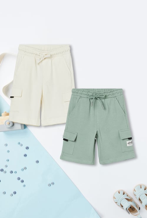 Boys Solid Cargo Shorts - Pack of 2