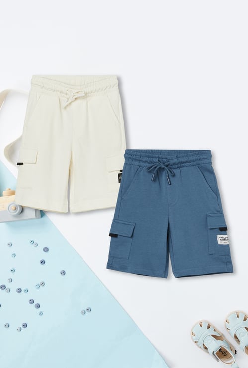 Boys Solid Cargo Shorts - Pack of 2