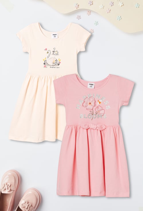 Girls Mesh Applique Dresses - Pack of 2