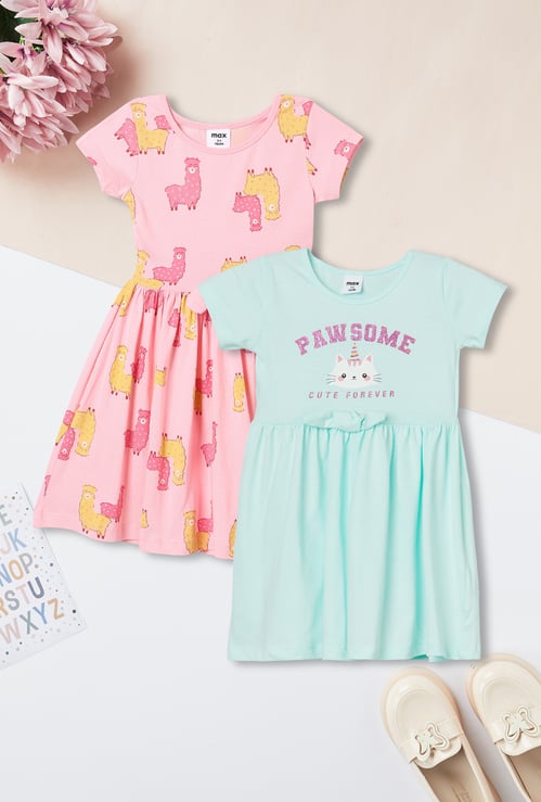 Girls Printed Dresses - Pack of 2