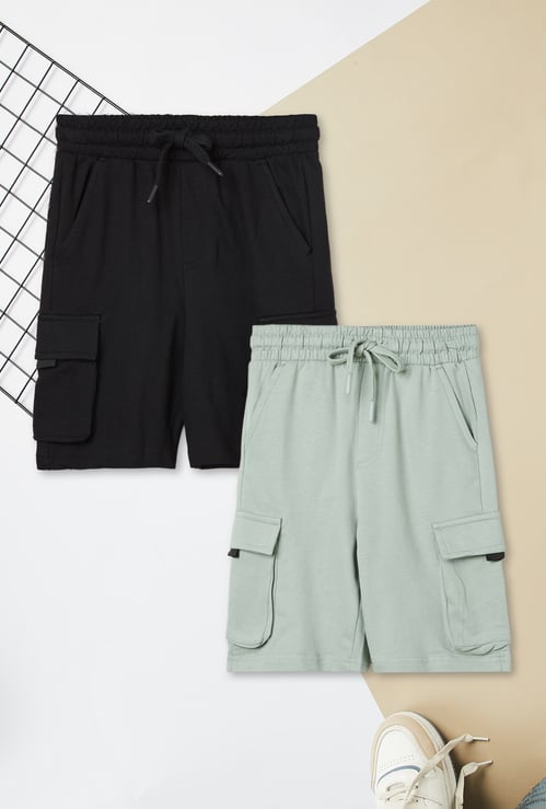 Boys Solid Cargo Shorts - Pack of 2