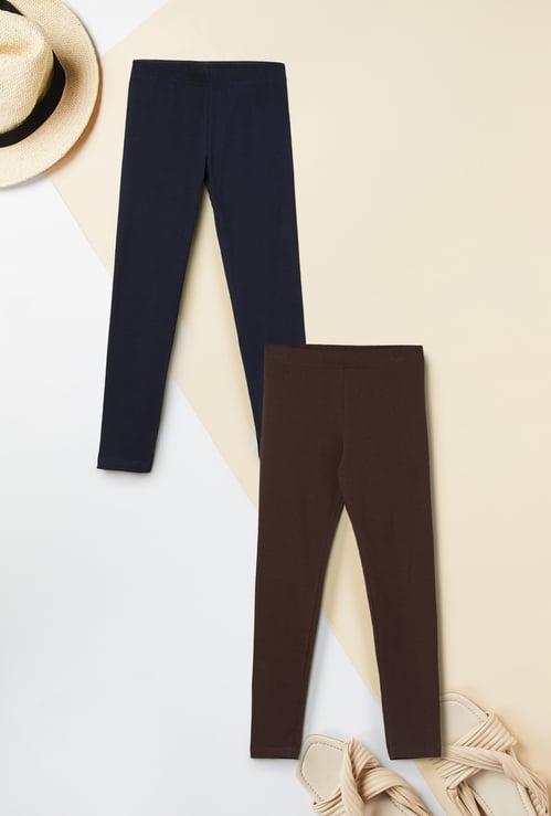Girls Solid Leggings - Pack of 2