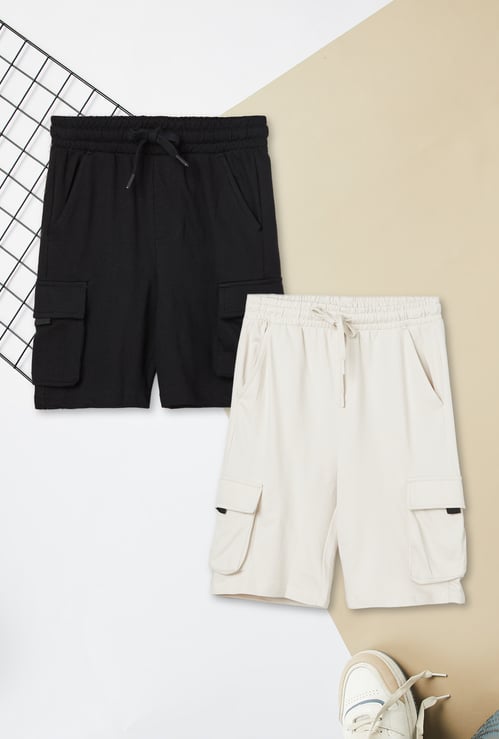 Boys Solid Cargo Shorts - Pack of 2