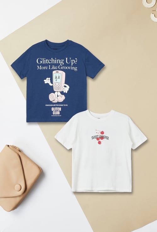 Girls Printed T-shirts - Pack of 2