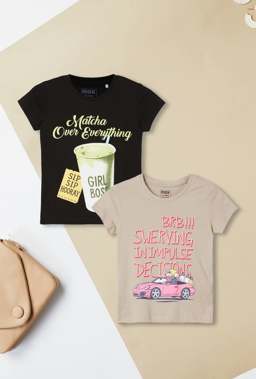 Girls Printed T-shirt - Pack of 2