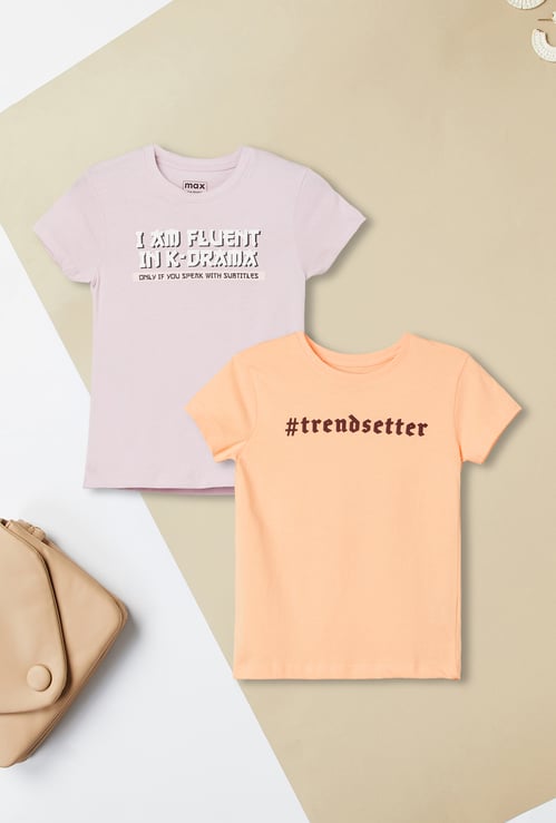 Girls Typographic Print T-shirt - Pack of 2