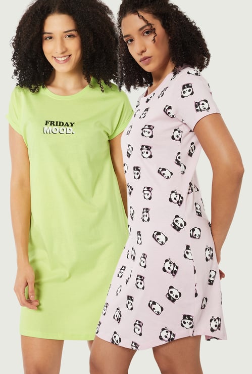 Women Printed Nightdress - Pack of 2