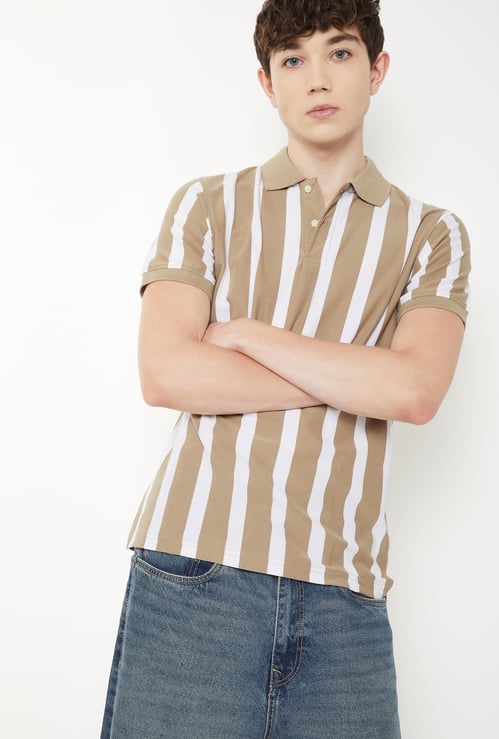 Men Striped Slim Fit Polo T-shirt