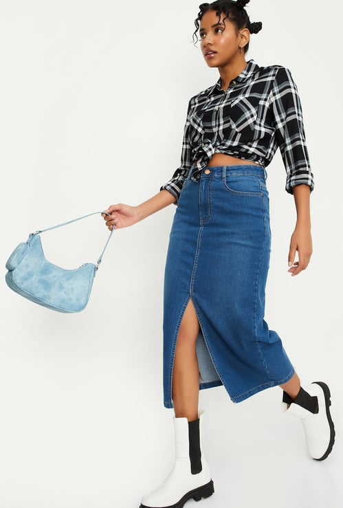 Women Washed Denim Skirt