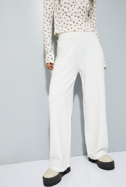 Women Solid Wide Leg Trousers