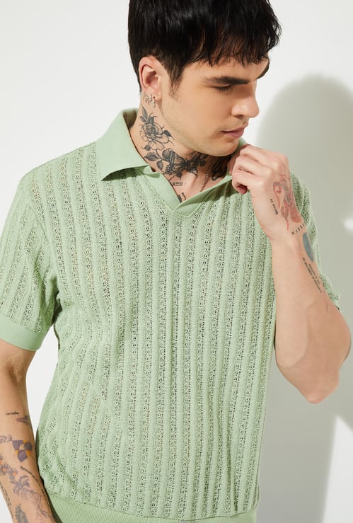 URB_N Men Oversized Knit Polo T-shirt