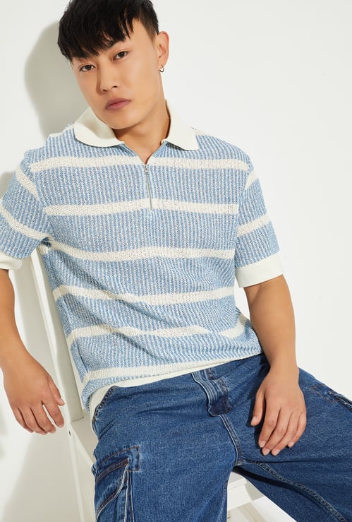 URB_N Men Striped Oversized Polo T-shirt