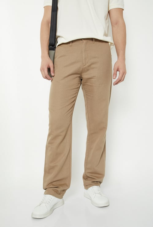 Men Solid Slim Fit Linen Chinos