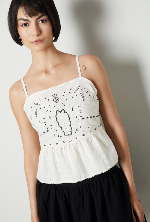 Women Embroidered Peplum Top