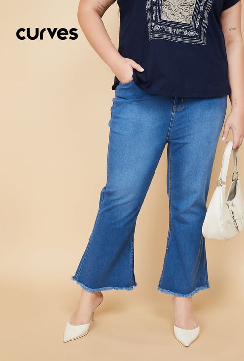 ALAYA F x URB_N Women Frayed Hem Kickflare Jeans