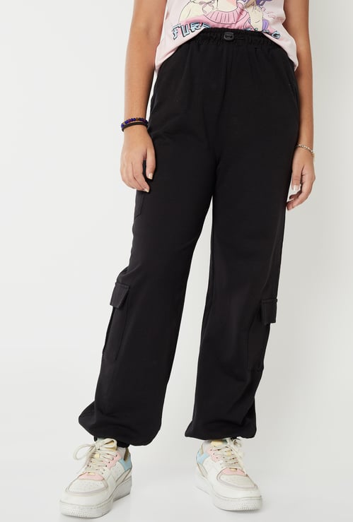 Girls Solid Cargo Joggers