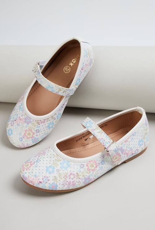 Girls Floral Print Ballerinas