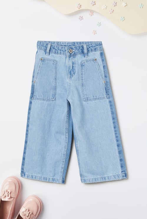 Girls Washed Wide Leg Jeans