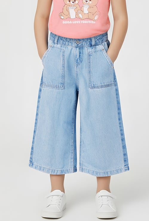 Girls Washed Wide Leg Jeans