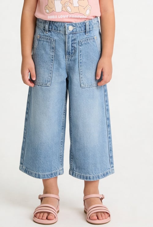 Girls Washed Wide Leg Jeans