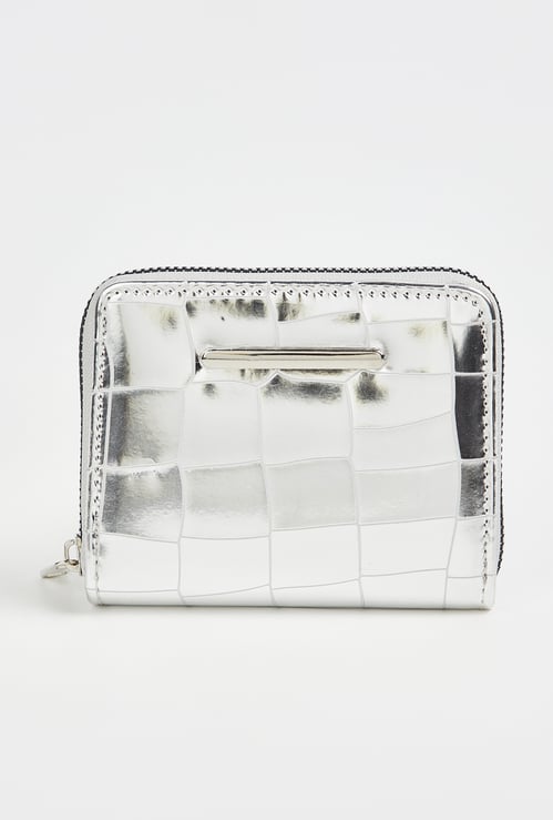 Women Metallic Embossed Zip-Around Wallet