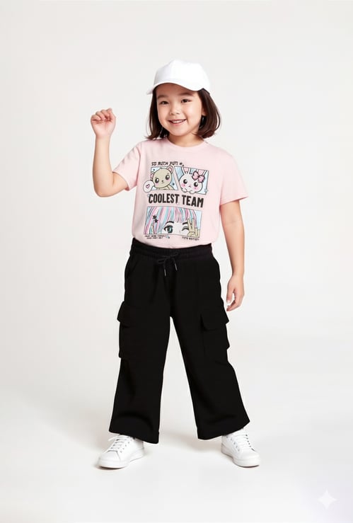 Girls Solid Cargo Track Pants