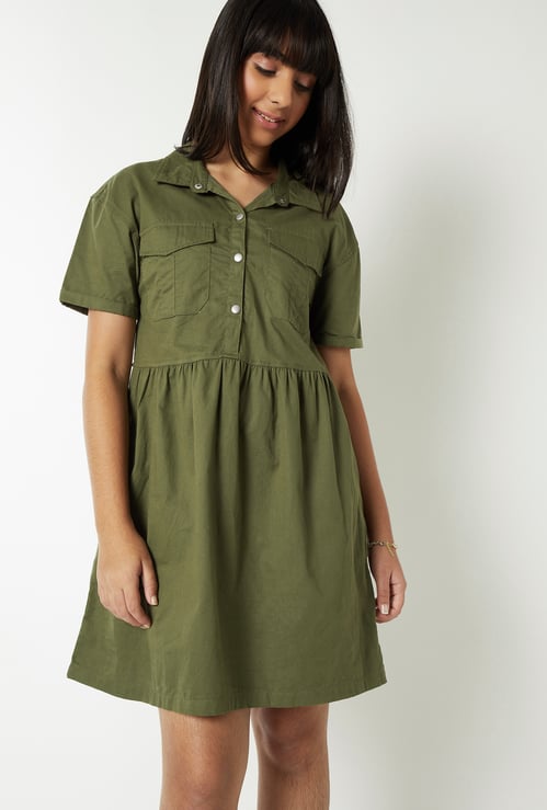 Girls Solid A-line Dress