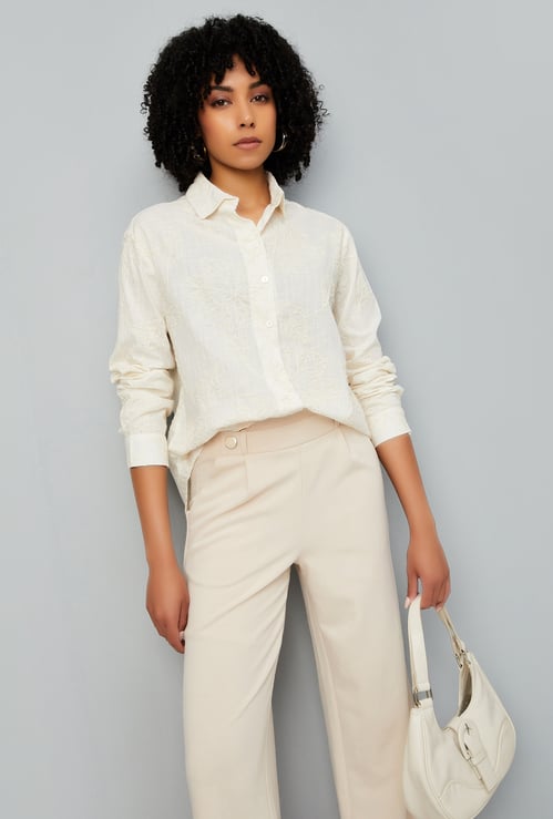 Women Floral Textured Oversized Shirt