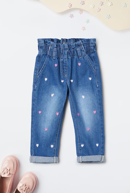 Girls Heart Embroidered Jeans