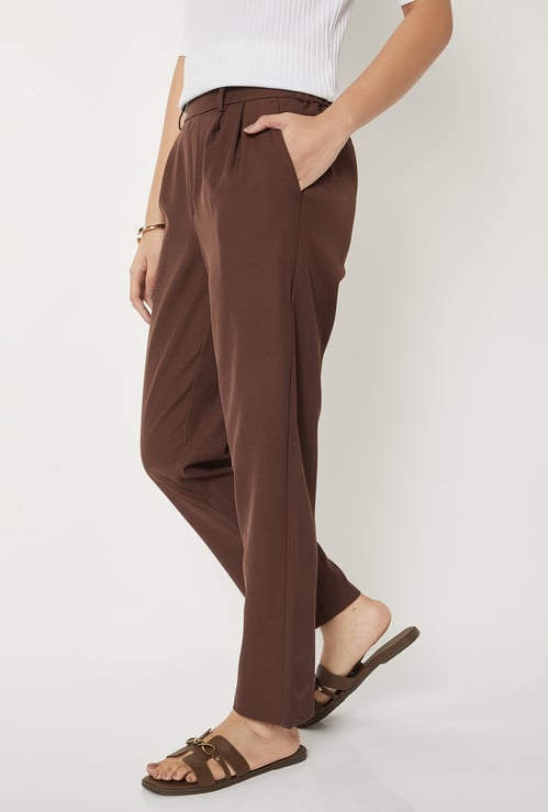 Women Textured Straight Fit Trousers