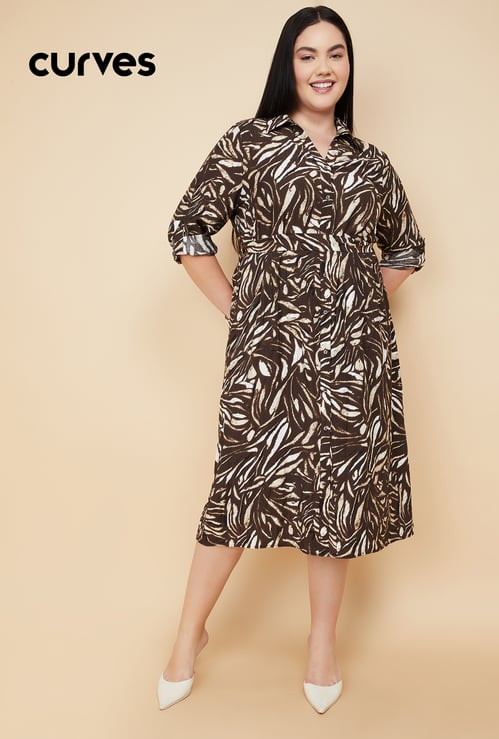 Women Printed Shirt Midi Dress