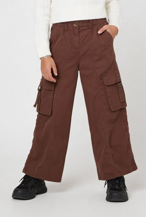 Girls Solid Cargo Trousers