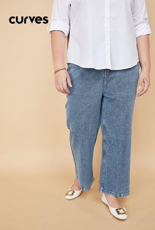 Women Washed Wide Leg Jeans