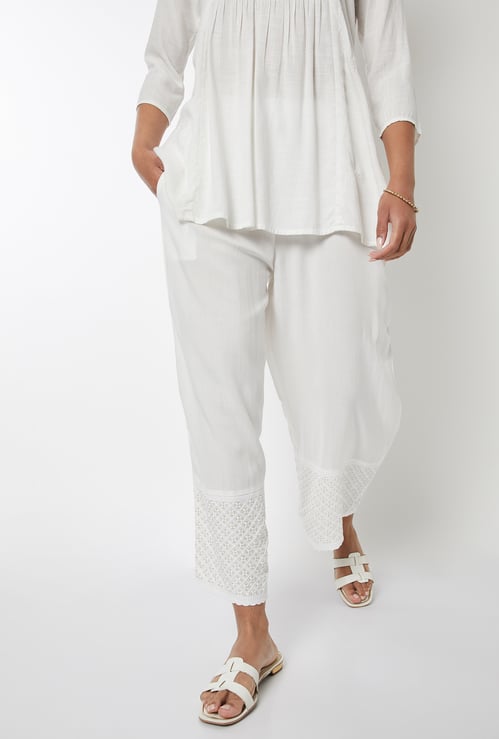 Women Embroidered Hem Palazzos