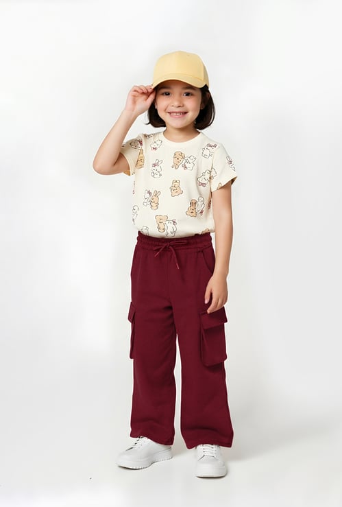Girls Solid Cargo Track Pants