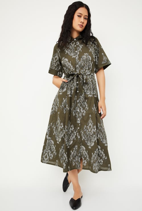 Women Printed Shirt Midi Dress
