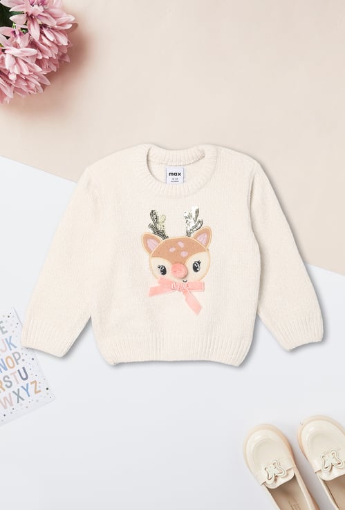 Girls Reindeer Applique Sweater