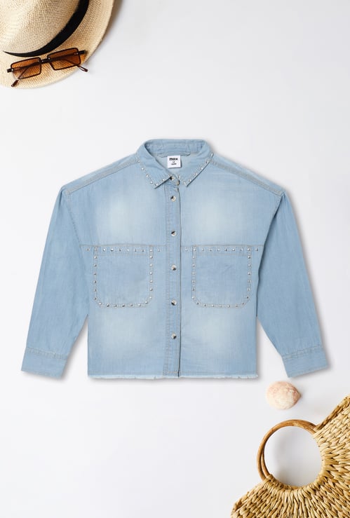 Girls Embellished Denim Shirt