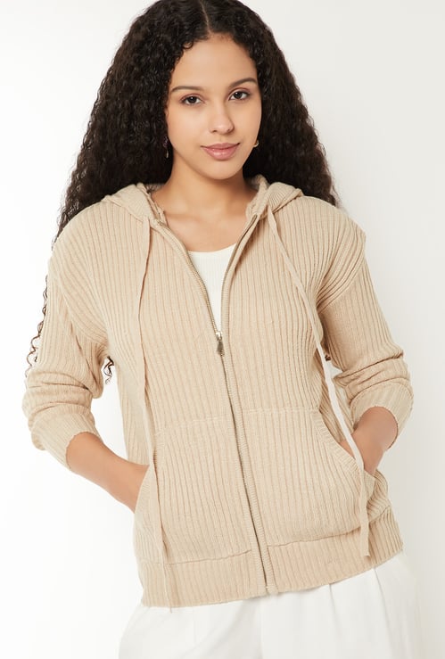 Women Knit Hooded Cardigan
