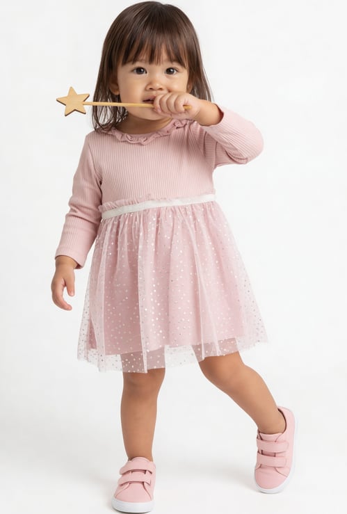 Girls Foil Printed A-Line Dress
