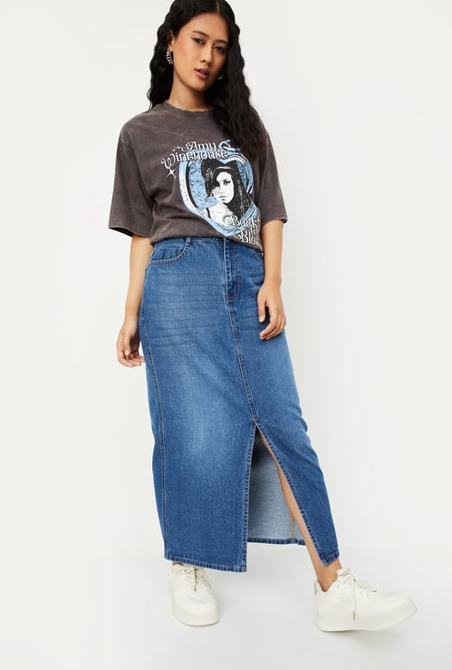 Women Washed Denim Skirt